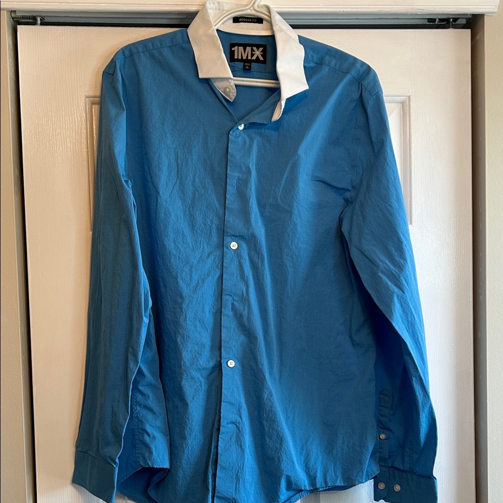 Express 1MX Blue Shirt with White Accents - Modern Fit